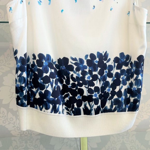 ST. JOHN Black Label Floral Silk Front & Knit Sweater Shell - Picture 4 of 11